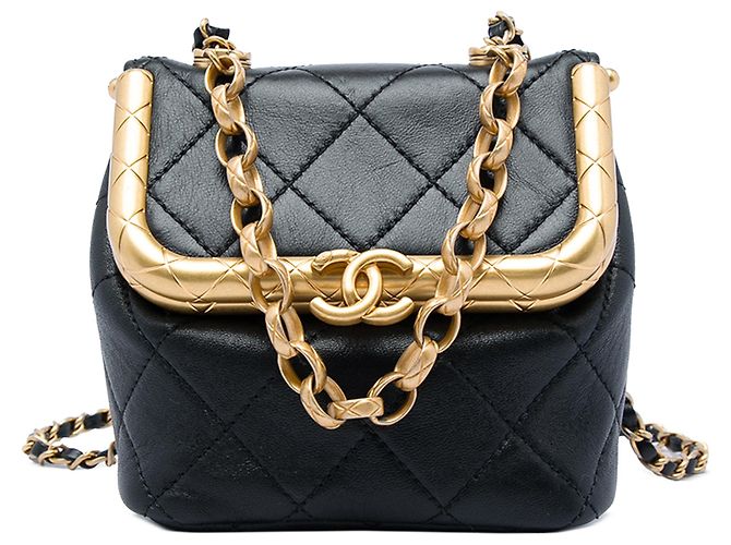 Bolsa My Crush em pele de cordeiro micro acolchoada preta Chanel Preto