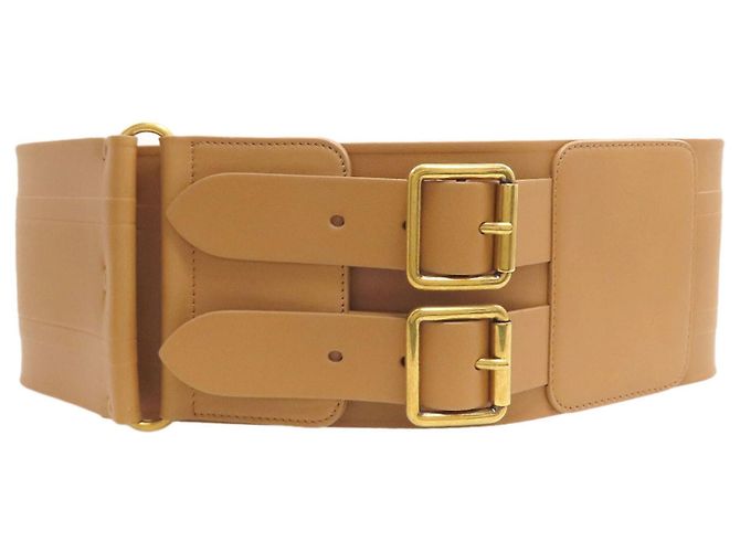 Cinto Christian Dior Maxi Double Fivela Dourada em Couro Marrom
