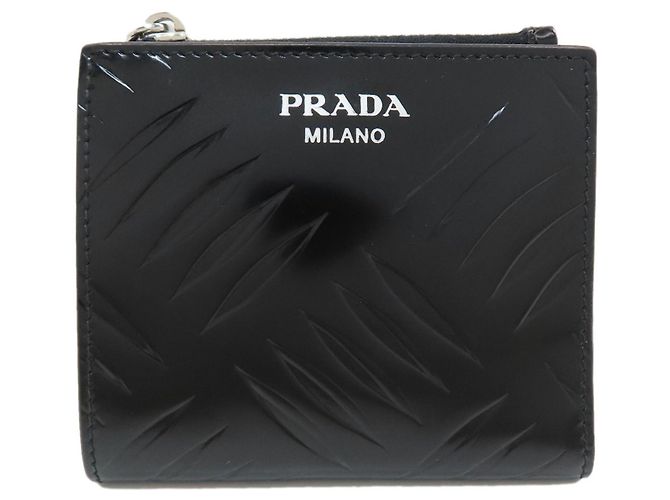 Cartera de cuero con relieve de doble pliegue Prada para mujer Negro