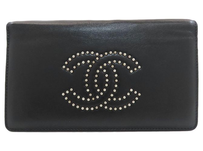 Cartera larga de cuero Chanel Coco Mark negra Negro