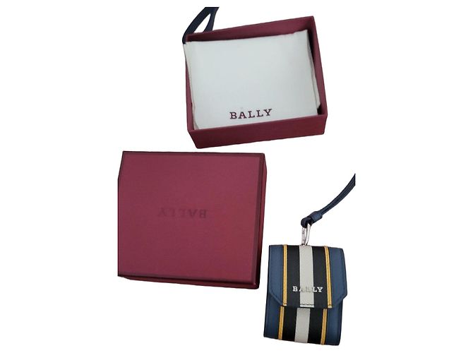 Custodia per auricolari Bally in pelle blu e a righe Nero Bianco Giallo