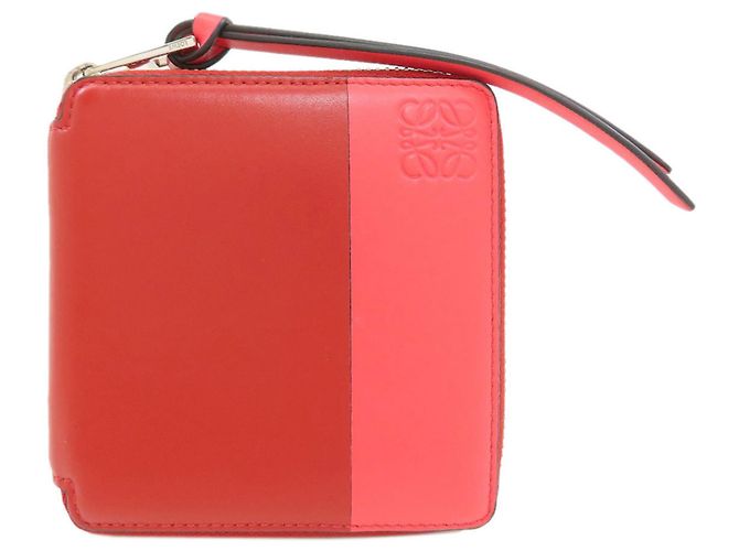 Loewe Anagram Bi-fold Leather Wallet Red