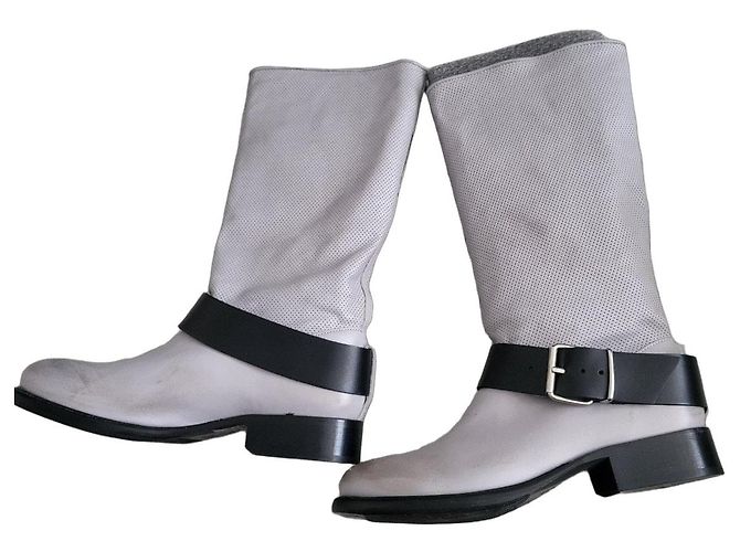 Autre Marque Marithé François Girbaud Grey Leather Mid-Calf Buckle Boots Black