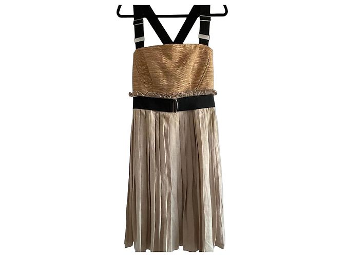 D&G Vestido plisado de mezcla de lino beige Negro