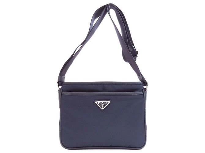 Borsa a tracolla Prada 2VH093 con logo metallico Blu navy