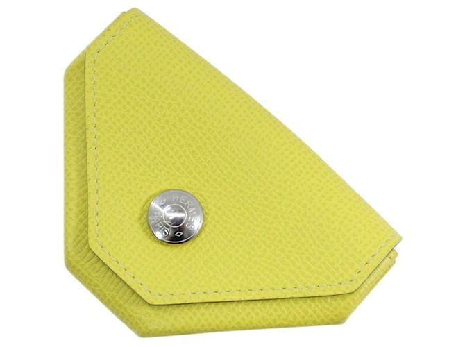 Hermès Portafoglio monete HERMES in pelle Epsom Lime D'oro Blu chiaro