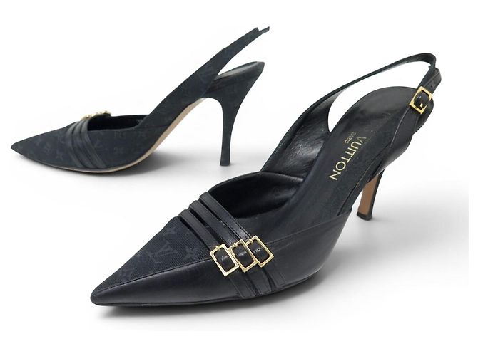 LOUIS VUITTON CATHERINE MONOGRAM MINI LIN 39 SLINGBACKS SCHUHE Schwarz