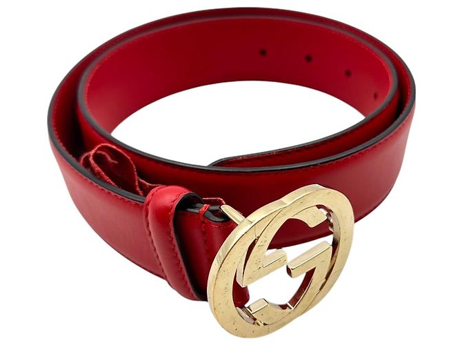 Gucci Leather Belt Interlocking Buckle Red