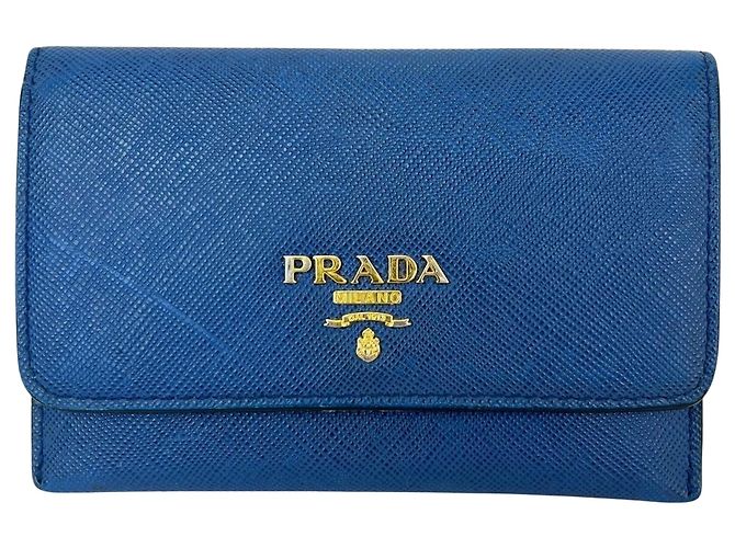 Tarjetero de cuero Saffiano Prada Azul