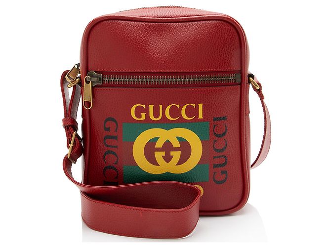 Messenger de cuero con logo Gucci Roja