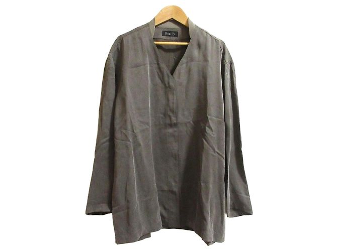 Autre Marque Camicia BASILE28 Fibril Cupro senza colletto Verde Cachi
