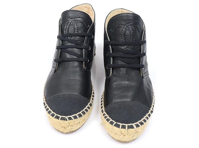 Chanel Black Lambskin CC Logo Women's Espadrilles