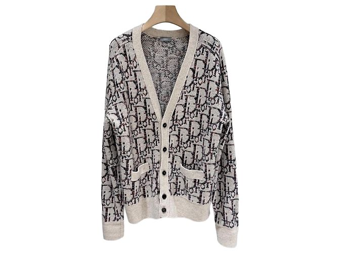 Dior Oblique Jacquard Wool Cardigan Jacket Beige Brown