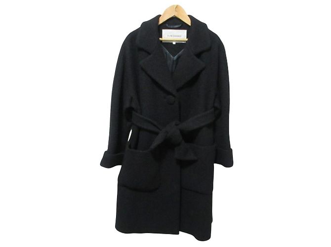 Autre Marque J&M Davidson Tweedmantel mit Gürtelschlaufe Schwarz