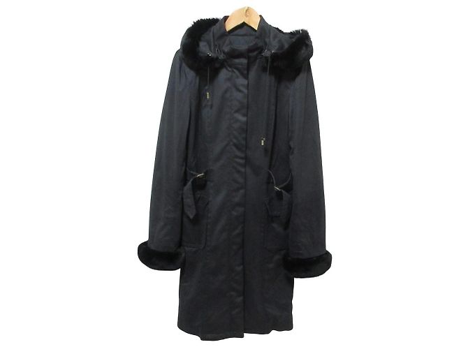 Autre Marque Langer Mantel aus Rex-Kaninchenfell OLD ENGLAND Schwarz