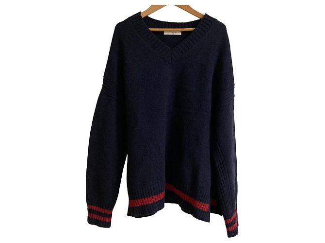 Autre Marque CINOH V-Ausschnitt Strickpullover Blau Marineblau