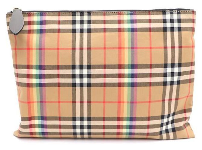 Burberry Clutch xadrez com acabamento em couro Marrom