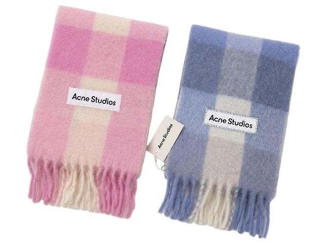 Acne Mohair Check Muffler Blue