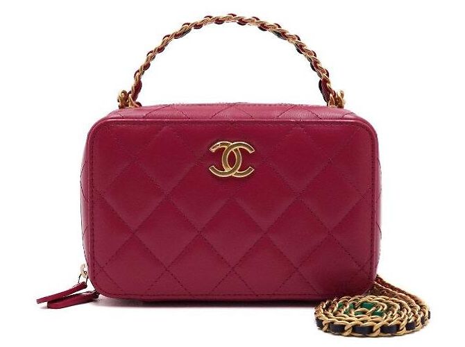 Chanel Bolsa Tote de Couro Rosa com Alça de Mão e Corrente para Vanity Camera e Crossbody