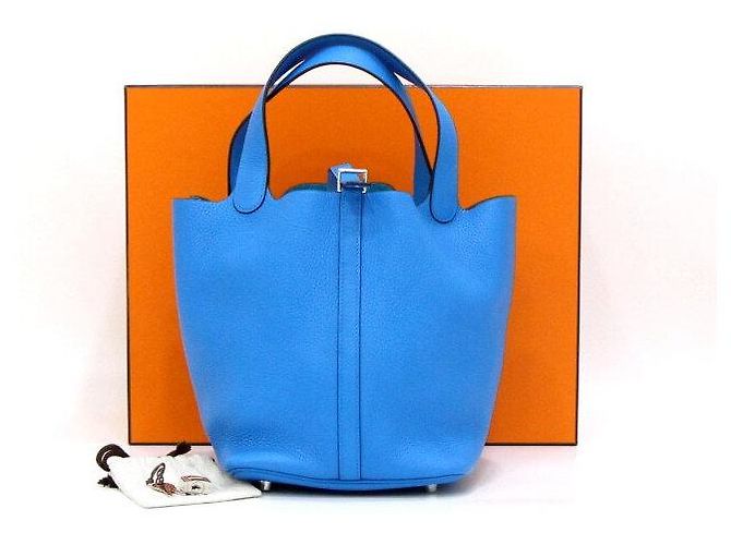 Hermès Picotan Blue Tote Bag mit silberner Hardware Blau