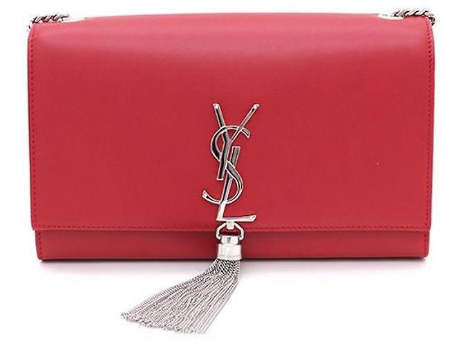 Saint Laurent Borsa Kate Classic Medium con catena argentata, a tracolla o a spalla Rosso