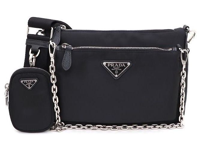 Prada Borsa a Spalla con Catena e Crossbody Nero