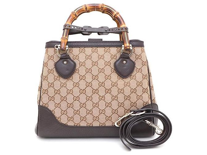 Bamboo Gucci Borsa Tote e Borsa a Spalla in Jacquard con Logo GG e Manico in Bambù Marrone