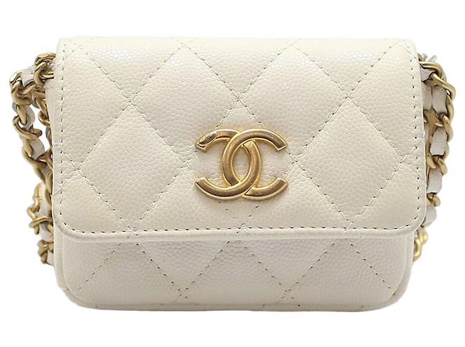 Chanel Caviar CC Logo Mini Belt Bag White