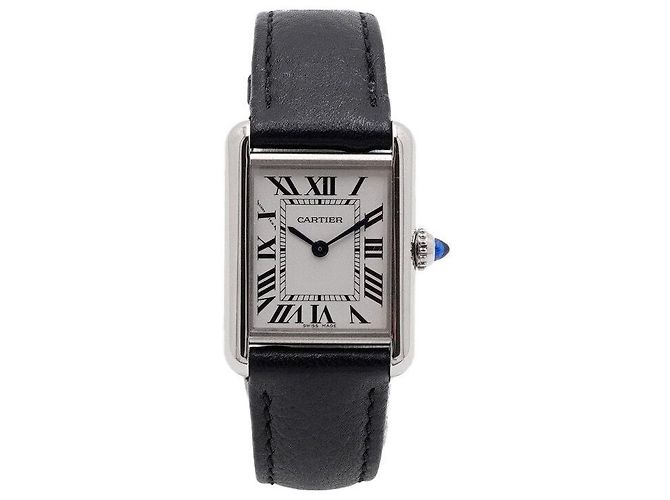 Cartier Reloj Tank Must Small Quartz con correa de piel para mujer Negro