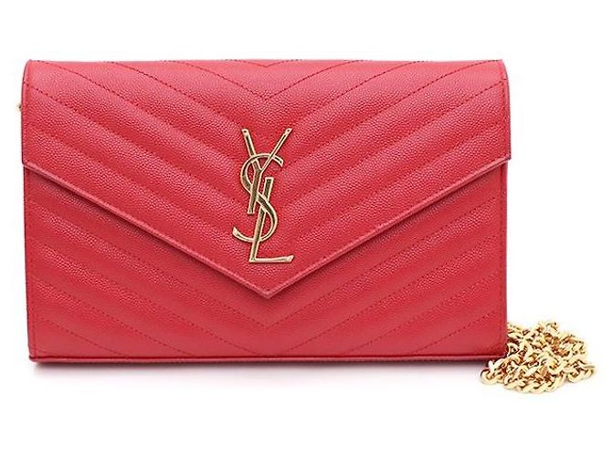 Saint Laurent Bolsa de ombro e transversal Monogram Envelope Gold Chain Vermelho