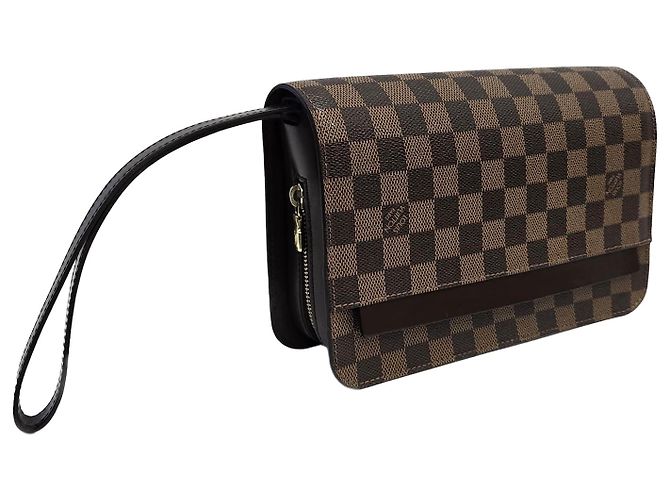 Louis Vuitton Pochette Second Clutch Damier Ebene Marrone