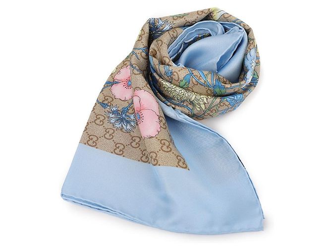 Gucci Lenço quadrado de sarja de seda estampado GG Azul