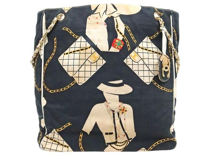 Chanel Bolsa de ombro com alça de corrente em canvas Multicor