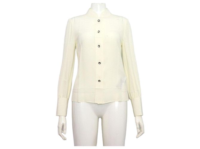 Gucci Seiden-Crepe-de-Chine-Hemd mit Kristallknöpfen Weiß