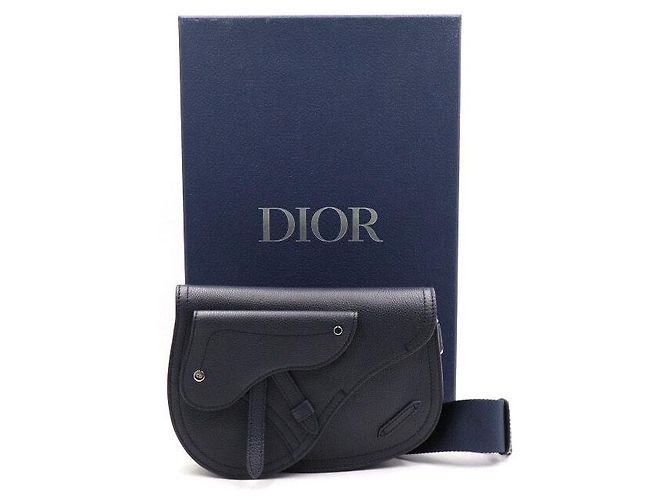 Dior Pochette Saddle in pelle di vitello granulata blu navy, borsa a tracolla da uomo