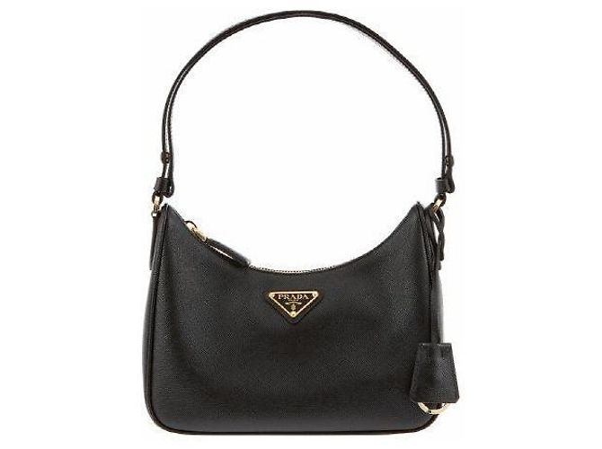 Prada Mini borsa hobo a tracolla con logo Triangle in Saffiano Nero