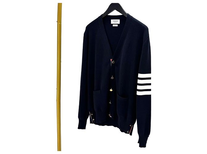 Thom Browne Cardigan mit diagonaler Strickoptik Navy Blau