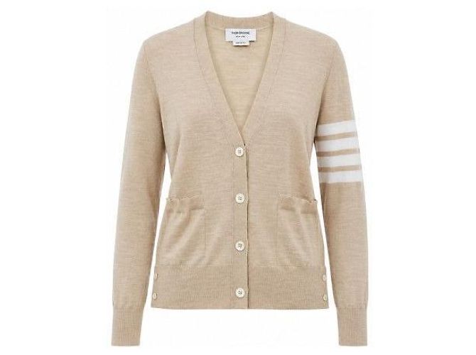 Thom Browne Beiger Wollstrickjacke mit diagonalem V-Ausschnitt Braun