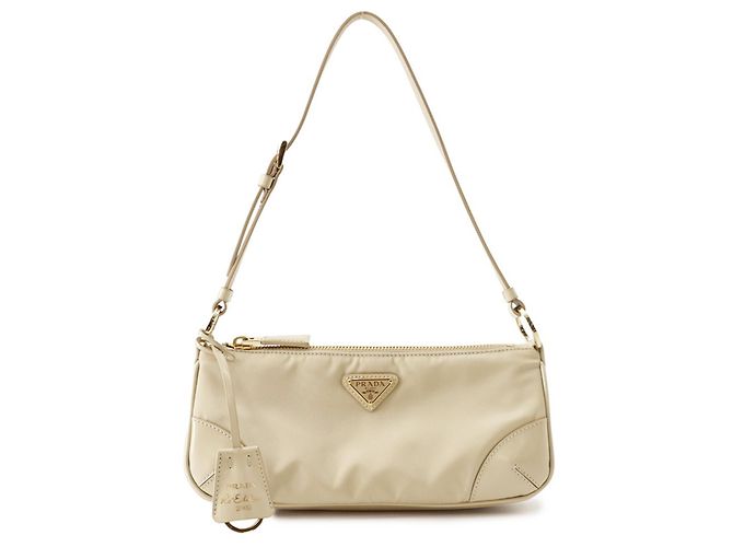 Bolsa de ombro nylon com triângulo Prada Bege