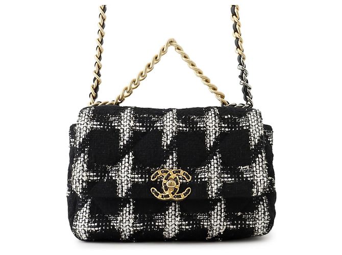 Timeless Borsa a Spalla con Catena Chanel CHANEL19 Nero Bianco