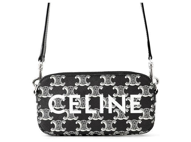 Céline Bolsa de ombro horizontal em couro Celine Triomphe Preto