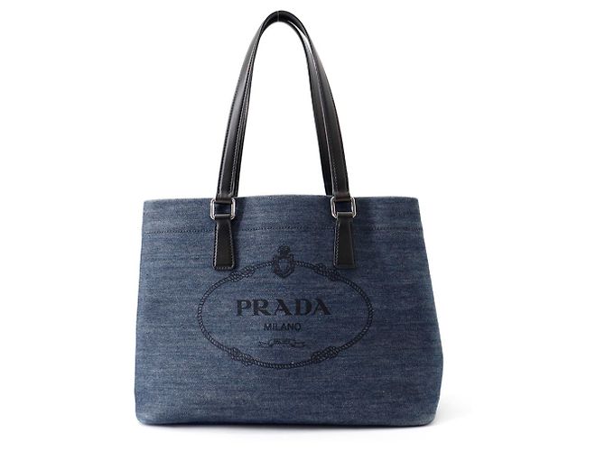 Prada Canvas Tote Bag 1BG356 ABG Schwarz Blau