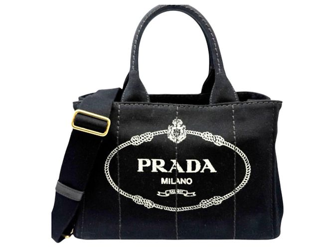 Borsa a mano e borsa a tracolla in tela Canapa nera Prada Nero