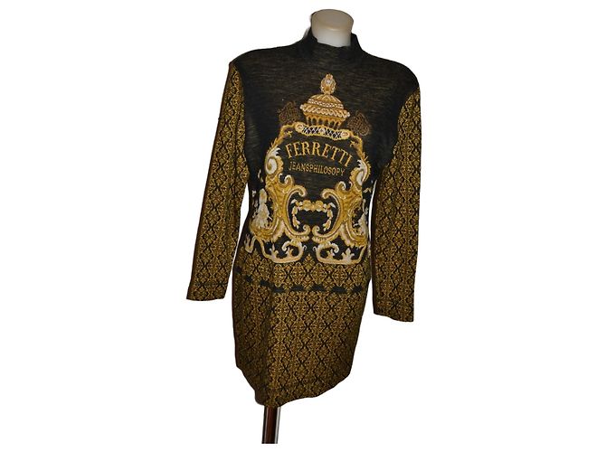 Alberta Ferretti Jeansphilosophy Patterned Wool Blend Mini Dress Black Golden