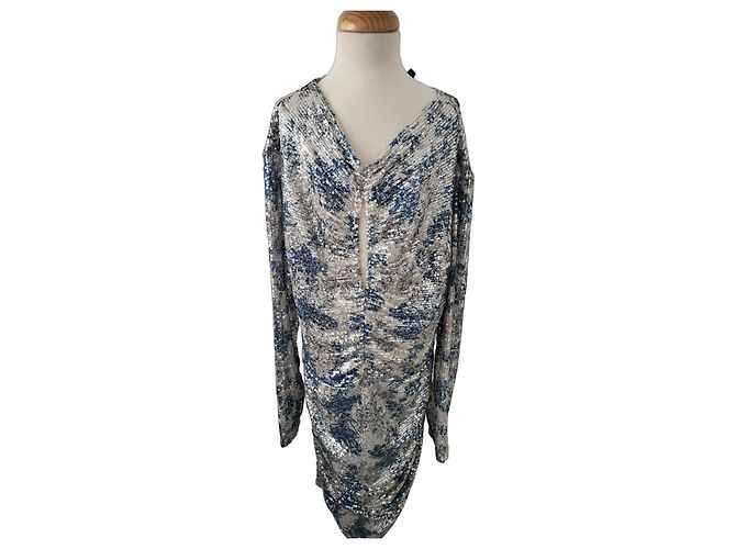 Maje Blue and Silver Sequin Dress Silvery