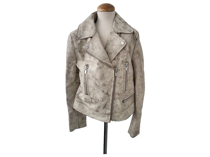 Berenice Beige leather biker jacket