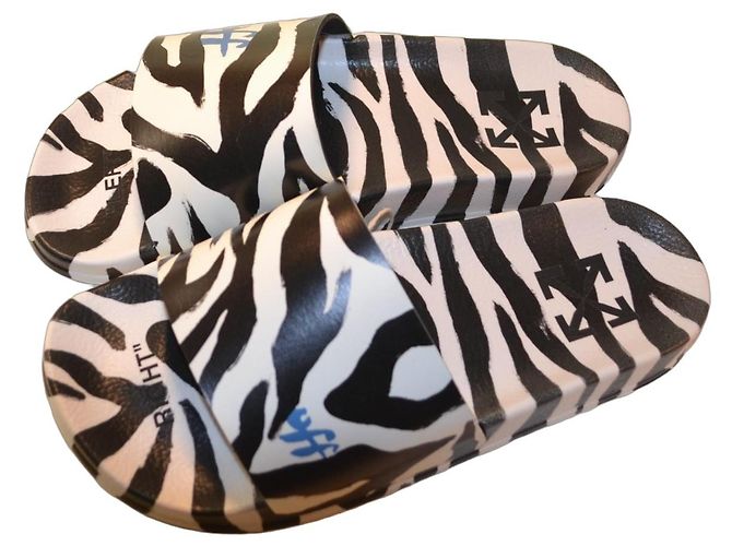 Off White Off-White Pool Slides Zebra Print Nero Bianco Stampa zebra 