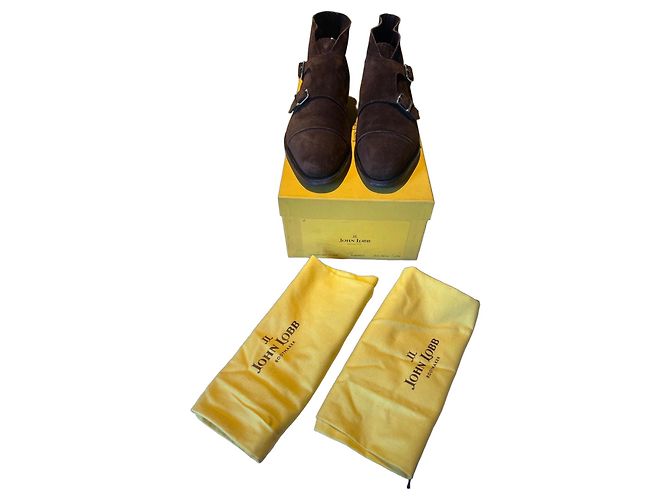 John Lobb William Monk Strap Suede Brown Ankle Boots