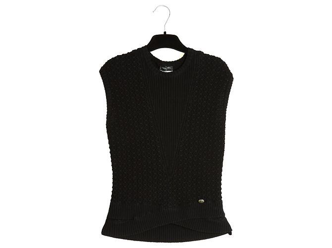 Chanel 2015 Top Maille Noir FR36 Top de Punto de Algodón Negro UK8 US6 Impecable