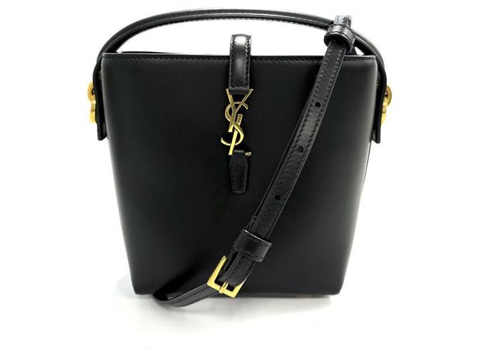 Mini Bolsa Bucket LE 37 em pele de cordeiro preta Saint Laurent Preto